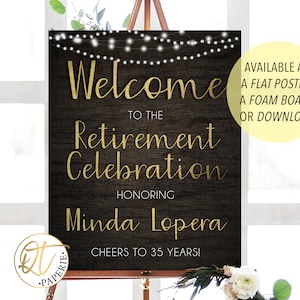 Retirement Celebration Welcome Sign, Rustic Gold Retirement Celebration Sign, Welcome Poster, Printed Retirement Sign, Cheers to Years