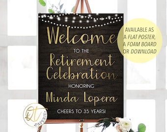 Retirement Celebration Welcome Sign, Rustic Gold Retirement Celebration Sign, Welcome Poster, Printed Retirement Sign, Cheers to Years