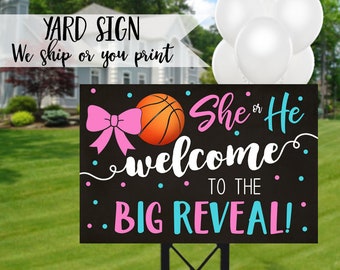Basketball Gender Reveal Sign, Basketball Reveal Welcome Sign, Pink Bows Free Throws Gender Reveal, Pink Bows Free Throws Reveal Welcome