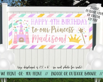 Princess Birthday Banner, Princess Vinyl Banner, Outdoor Princess Party Banner, Printed Princess Backdrop, Royal Birthday Backdrop