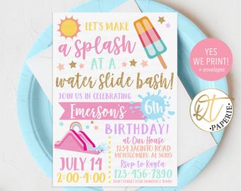 Popsicle Water Slide Invitation, Summer Birthday Invite, Slip & Slide Invitation, Water Slide Bday, Waterslide Party Popscicle