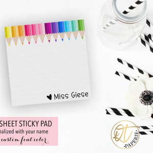 Colored Pencil Sticky Note, Teacher Sticky Note, Teacher Notepad, Teacher Gifts Personalized, Cute Sticky Note, Desk Accessories, Sticky Pad