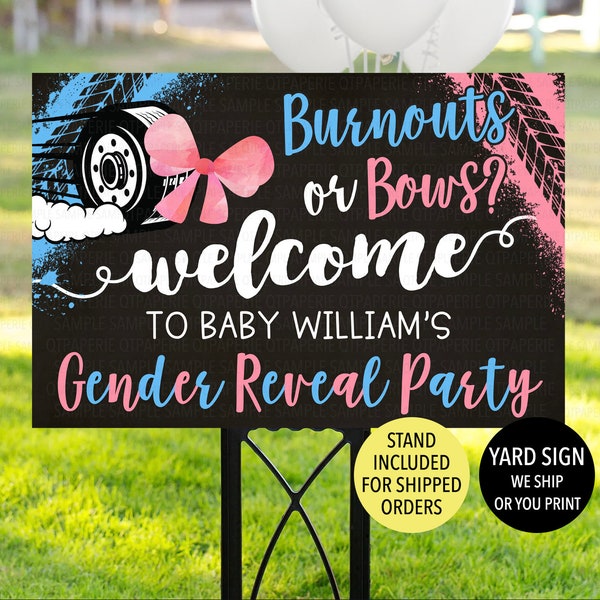 Burnouts or Bows Gender Reveal Welcome Sign, Burnout Reveal Yard Sign, Burnouts Bows Gender Reveal Decoration, Racing Car Gender Reveal