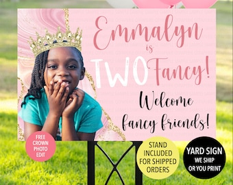 TWO Fancy Welcome Party Sign, Fancy Birthday Sign, Princess Photo Welcome Sign, Crown Photo Edit, Princess Party Sign, Add A Crown