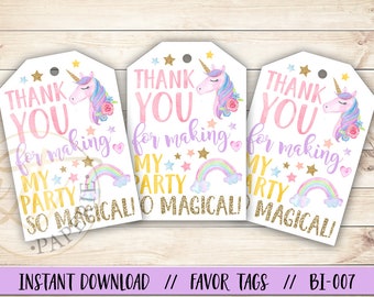 Unicorn Thank You Tag, Unicorn Party Favor Tag, Unicorn Favor Tag, Unicorn Birthday Favor Tag, Magical Birthday Favor Tag, Rainbow Favor Tag