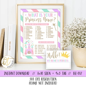 Princess Name Game Sign, Princess Name Tag Game, Princess Name Printable, Princess Party Game, Princess Sign, Princess Party Sign