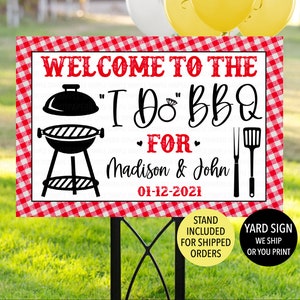 I Do BBQ Sign, I Do BBQ Decoration, BBQ Welcome Poster, Printed I Do Barbeque Sign, Bbq Engagement Sign, Red Gingham Bbq Couples Shower image 1