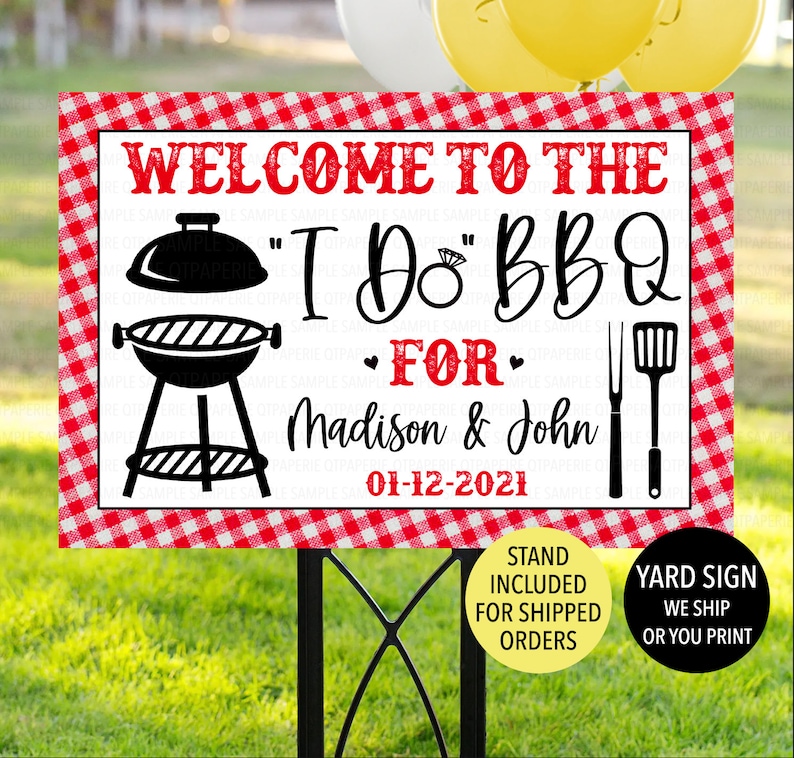 I Do BBQ Sign, I Do BBQ Decoration, BBQ Welcome Poster, Printed I Do Barbeque Sign, Bbq Engagement Sign, Red Gingham Bbq Couples Shower image 1