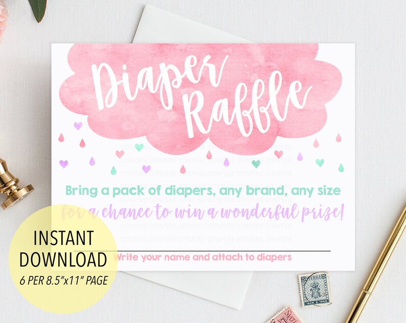Baby Sprinkle Diaper Raffle Insert, Rain Baby Shower Diaper Raffle ...