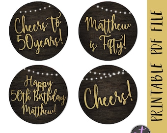 Cheers to 50 Years Cupcake Topper, 50th Birthday, Rustic Cupcake Topper, 50th Birthday Favor, Cheers Cupcake Topper, Gold Rustic Cupcake