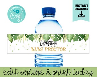 Safari Water Bottle Label,  Jungle Baby Shower Water Bottle Label, Jungle Water Bottle Label, Safari Baby Shower Water Bottle Label Template