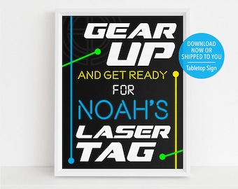 Laser Tag Sign, Laser Tag Gear Up, Laser Tag Birthday Party Sign, Laser Birthday Game, Printed Party Decor, Neon Theme, Kid's Party