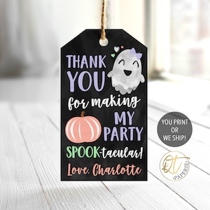 Étiquette d'anniversaire Halloween fille, étiquette de remerciement pastel Halloween, étiquette de cadeau fantôme mignon, déco 1er anniversaire d'Halloween, étiquette fantôme fille