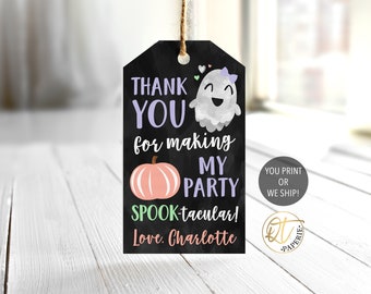 Girl Halloween Birthday Tag, Pastel Halloween Thank You Tag, Cute Ghost Party Favor Tag, Halloween 1st Birthday Decor, Girl Ghost Tag