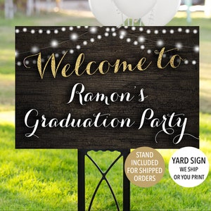 Rustic Graduation Welcome Sign, Outdoor Graduation Party Sign, Grad Party Sign, Gold Graduation Yard Sign, Graduation Entrance Sign