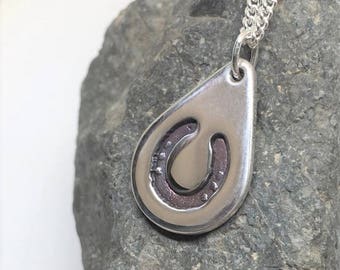Horseshoe Print Silver Teardrop Pendant Bespoke from Your Own Horse Shoe Gift for Horse Lover
