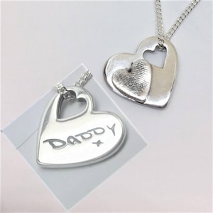 Fingerprint Signature Necklace, Bespoke Personalised Silver Heart Pendant, Gift for Mum or Daughter