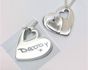 Fingerprint Signature Necklace, Bespoke Personalised Silver Heart Pendant, Gift for Mum or Daughter