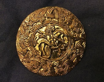 Broche Drakkar Art Déco En Or Et Argent Massif - Ancienne - Norvège