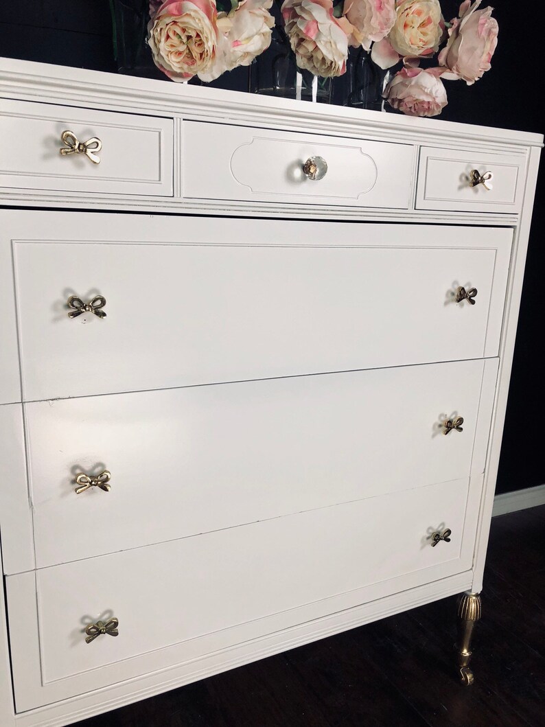Gorgeous Vintage Dresser Chest Gold Dipped With Bow Hardware Etsy