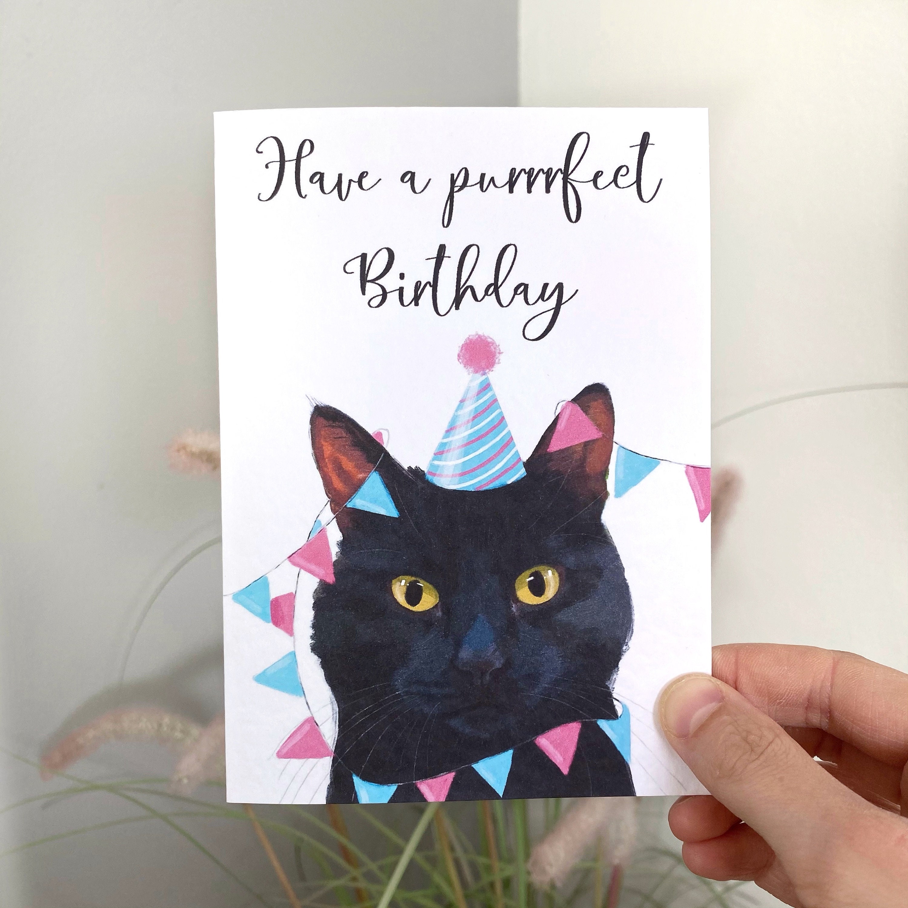Black Cat Birthday Card Black Cat Card Cat Birthday Card Etsy UK