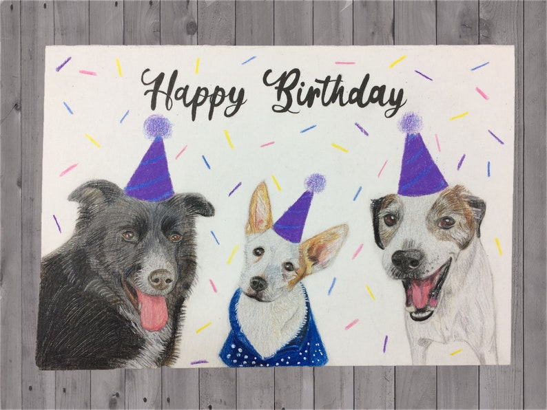 Your dog hand drawn on a Birthday card Personalised Happy Birthday dog card Birthday Card dog Hand drawn dog card