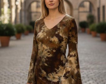 Tie-Dye Dress, tunic,  Rave dress, earth tones, desert dress,  festival dress, boho dress, Hippie Dress, Fairy Dress-size Large