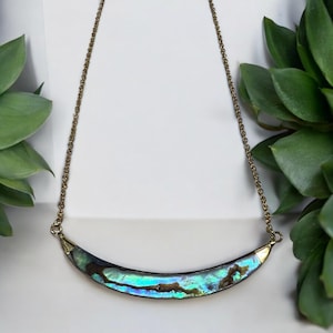 Abalone Necklace Abalone Crescent Necklace Abalone Jewelry Gold Abalone Shell Necklace Crescent Moon Abalone Pendant Necklace Unique Gift