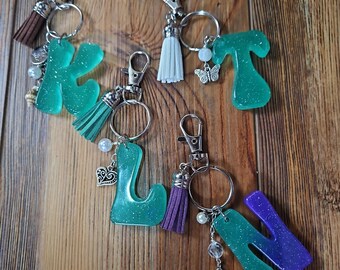 Personalized Resin Initial Keychain | Choose Your Style | Boho Tassel Keychain | Purse Charm | Backpack Charm | Handmade Gift