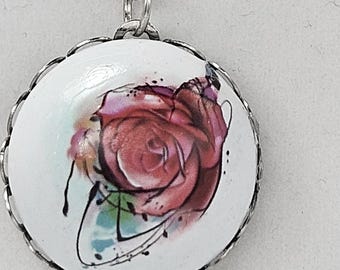 Handmade Rose Pendant Necklace – Romantic Floral Jewelry on Silver Chain, One of a Kind Gift for Her
