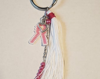Handmade Breast Cancer Awareness Keychain, Pink Ribbon Charm