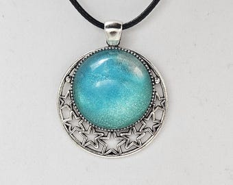 Blue Galaxy Resin Pendant Necklace
