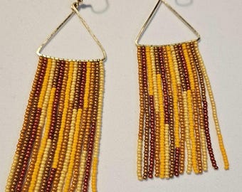 Handmade Beaded Fringe Earrings – Autumn Sunset Colors