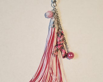 Handmade Awareness Keychain – Pink Beads & Ribbon Charm