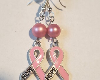 Breast Cancer Awareness - Pink Ribbon Hope Earrings