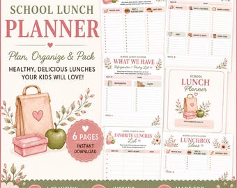 Planificador de almuerzos escolares imprimible para mamás / Planificador semanal de almuerzos / Ideas para almuerzos infantiles / Planificador de comidas para la vuelta al cole