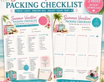 Lista de equipaje para vacaciones en la playa, lista de verificación para planificar la playa, planificador de viajes de vacaciones, lista de verificación para vacaciones en la playa, planificador de viajes para chicas, lista de cosas por hacer