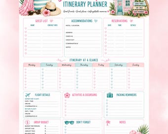 Planificador de viajes para chicas / Planificador de vacaciones imprimible / Lista de verificación de viaje en PDF / Organizador de vacaciones en la playa / Planificador de escapadas con amigas