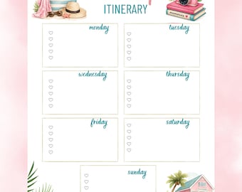 Plantilla de itinerario para viaje de chicas / Plantilla de itinerario de vacaciones / Planificador de fin de semana para chicas / Organizador de viajes en PDF / Planificador de viajes de fin de semana para chicas