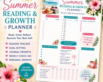 Lista de lectura para clubes de lectura, lista de lecturas de verano, planificador de lectura y crecimiento personal para mujeres, registro de lectura