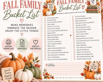 Lista de actividades familiares de otoño para imprimir / Actividades de otoño para familias Cosas que hacer en otoño Lista de verificación para el huerto de calabazas Lista de actividades familiares acogedoras de otoño