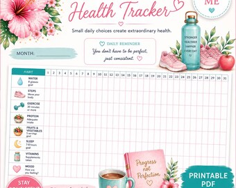 Plantillas imprimibles para el seguimiento de la salud, registro de hábitos de salud y bienestar, agenda planificadora de salud y bienestar, registro de actividad física, registro de salud mental