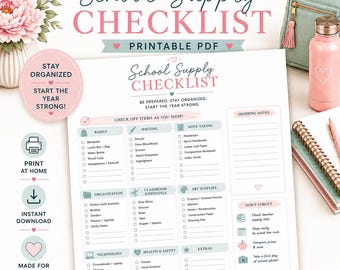 Lista de útiles escolares para mamás / Lista de compras para la vuelta al cole / Lista de útiles escolares imprimible / Planificador para mamás en PDF