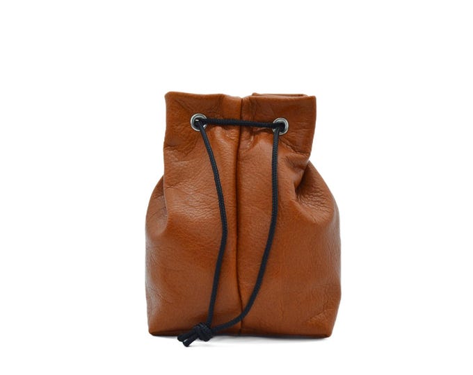 Handmade Cognac Leather Dice Bag – RPG Gaming Accessory, Holds 100+ Dice