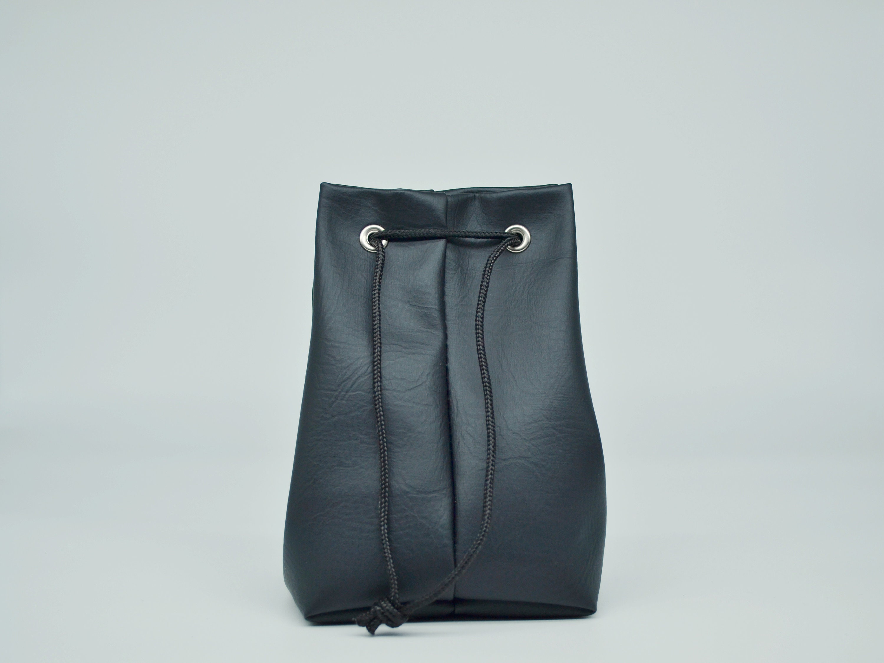 Obsidian Black Faux Leather Dice Bag | Drawstring Coin Pouch
