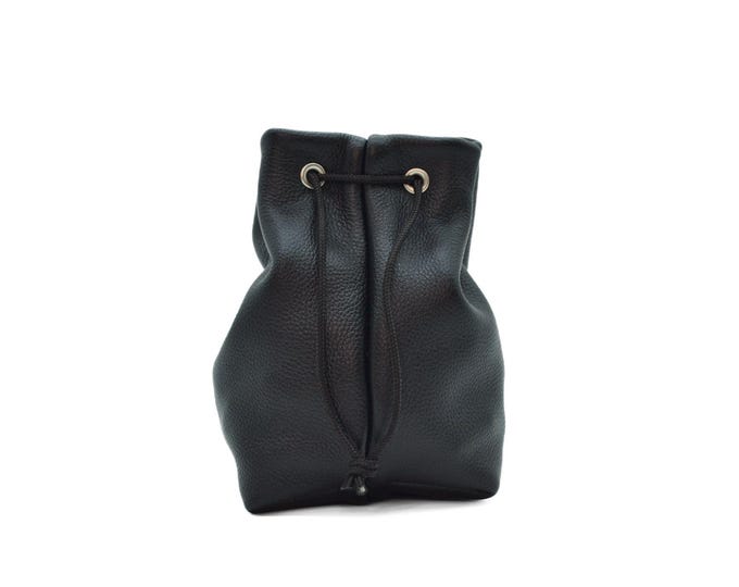 Handmade Black Leather Dice Bag – RPG Gaming Accessory, Holds 100+ Dice