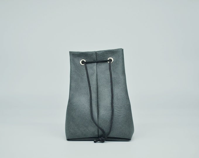 Charcoal Grey Faux Leather Dice Bag | Drawstring Coin Pouch, Holds 100 Dice