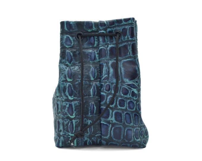 Handmade Aqua Dragon Scale Leather Dice Bag - RPG DnD Accessory