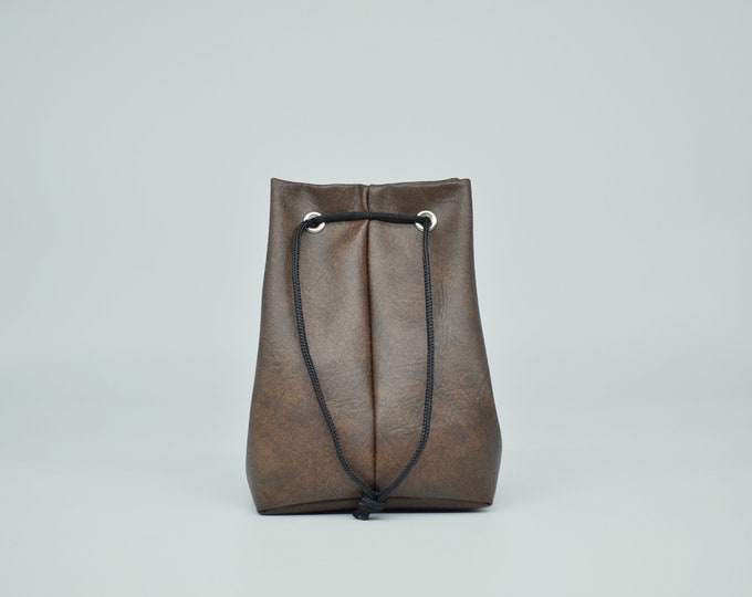 Burnt Umber Faux Leather Dice Bag | Holds 100 Dice, Drawstring Pouch