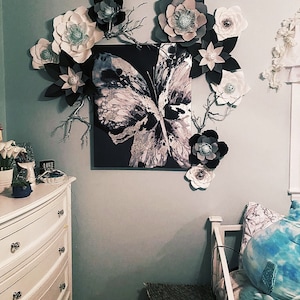 Trendy Giant Paper Flower Backdrop Set: Silver Branches, Photo Wall Decor